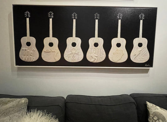 62" x 26" Music Legends Guitar Print - Monochromatic