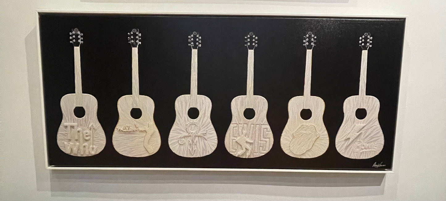 62" x 26" Music Legends Guitar Print - Monochromatic